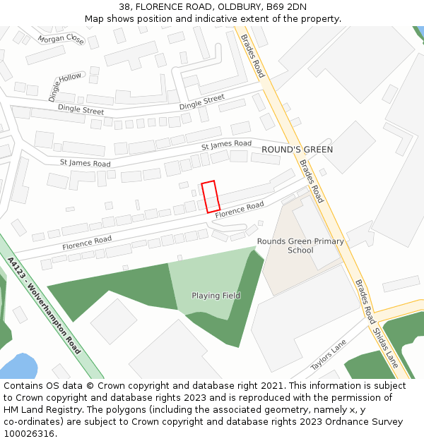38, FLORENCE ROAD, OLDBURY, B69 2DN: Location map and indicative extent of plot