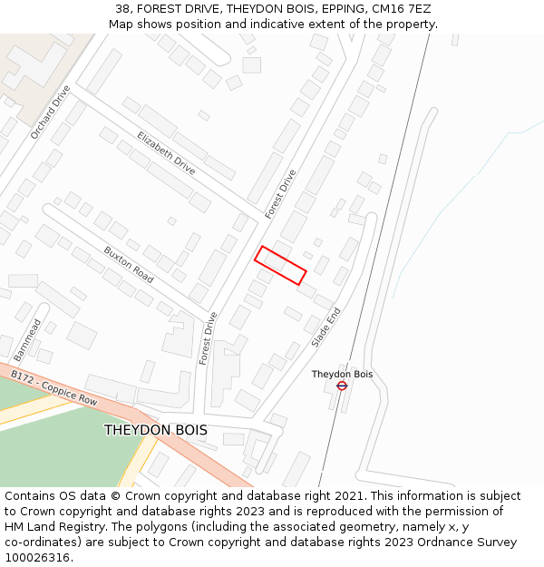 38, FOREST DRIVE, THEYDON BOIS, EPPING, CM16 7EZ: Location map and indicative extent of plot