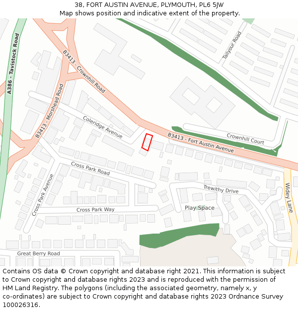 38, FORT AUSTIN AVENUE, PLYMOUTH, PL6 5JW: Location map and indicative extent of plot