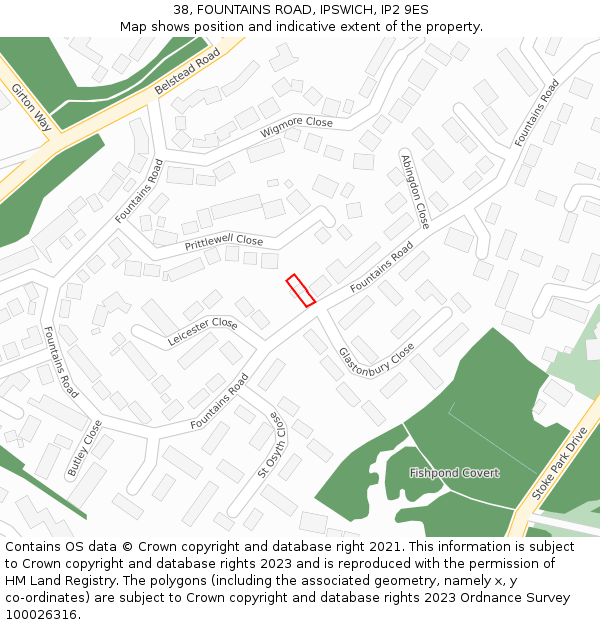 38, FOUNTAINS ROAD, IPSWICH, IP2 9ES: Location map and indicative extent of plot