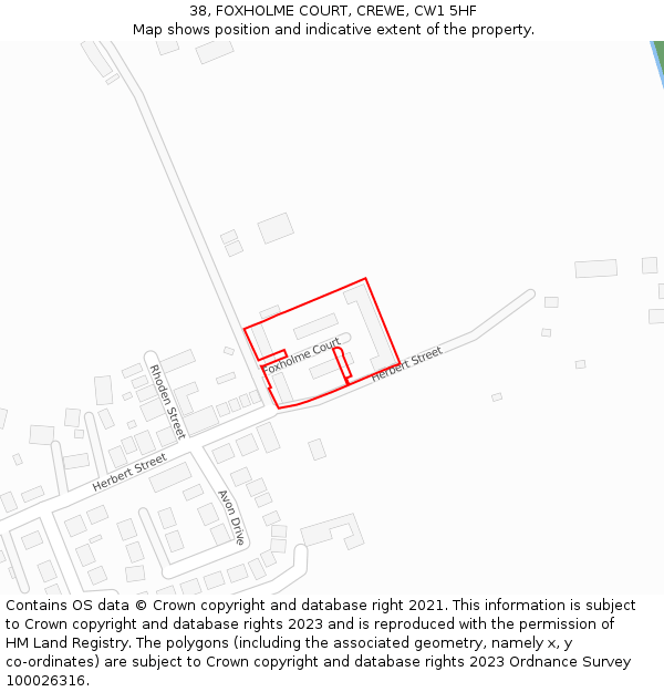 38, FOXHOLME COURT, CREWE, CW1 5HF: Location map and indicative extent of plot