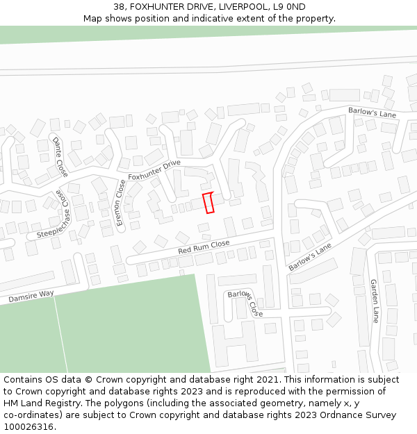 38, FOXHUNTER DRIVE, LIVERPOOL, L9 0ND: Location map and indicative extent of plot