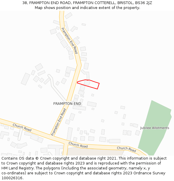 38, FRAMPTON END ROAD, FRAMPTON COTTERELL, BRISTOL, BS36 2JZ: Location map and indicative extent of plot