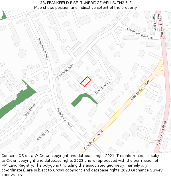 38, FRANKFIELD RISE, TUNBRIDGE WELLS, TN2 5LF: Location map and indicative extent of plot