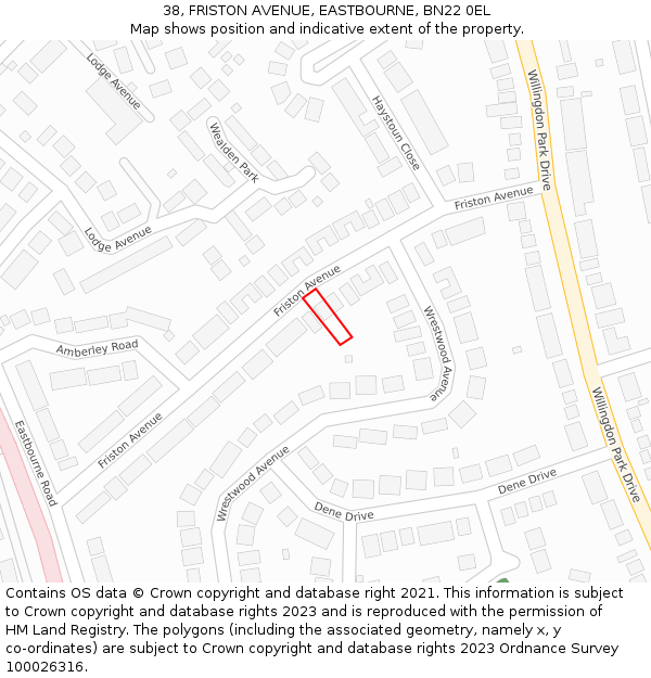 38, FRISTON AVENUE, EASTBOURNE, BN22 0EL: Location map and indicative extent of plot
