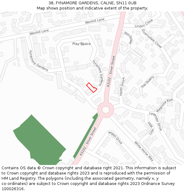 38, FYNAMORE GARDENS, CALNE, SN11 0UB: Location map and indicative extent of plot