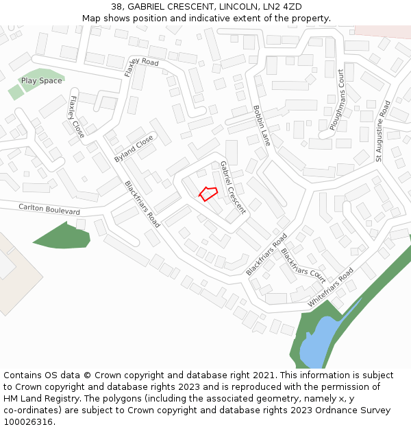 38, GABRIEL CRESCENT, LINCOLN, LN2 4ZD: Location map and indicative extent of plot