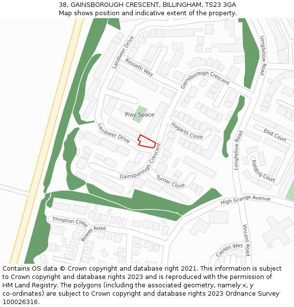 38, GAINSBOROUGH CRESCENT, BILLINGHAM, TS23 3GA: Location map and indicative extent of plot