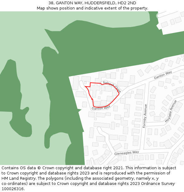 38, GANTON WAY, HUDDERSFIELD, HD2 2ND: Location map and indicative extent of plot