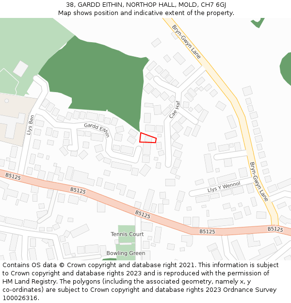 38, GARDD EITHIN, NORTHOP HALL, MOLD, CH7 6GJ: Location map and indicative extent of plot