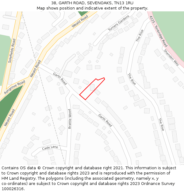 38, GARTH ROAD, SEVENOAKS, TN13 1RU: Location map and indicative extent of plot