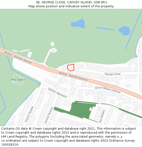 38, GEORGE CLOSE, CANVEY ISLAND, SS8 9PU: Location map and indicative extent of plot