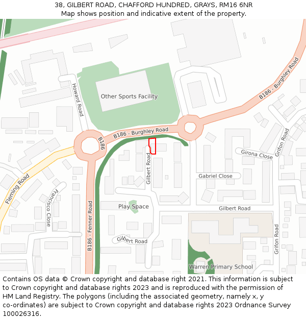 38, GILBERT ROAD, CHAFFORD HUNDRED, GRAYS, RM16 6NR: Location map and indicative extent of plot