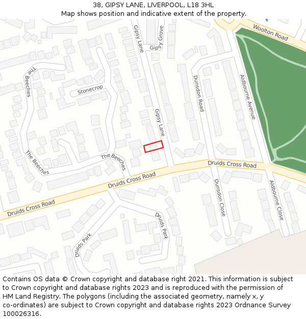 38, GIPSY LANE, LIVERPOOL, L18 3HL: Location map and indicative extent of plot