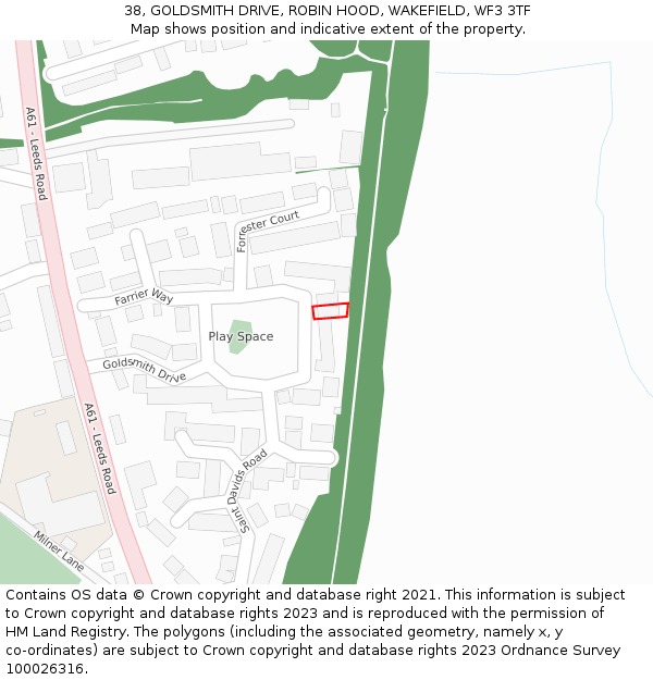 38, GOLDSMITH DRIVE, ROBIN HOOD, WAKEFIELD, WF3 3TF: Location map and indicative extent of plot