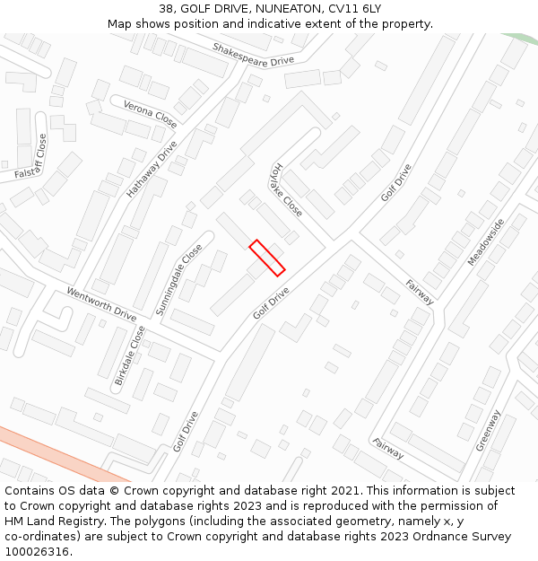 38, GOLF DRIVE, NUNEATON, CV11 6LY: Location map and indicative extent of plot