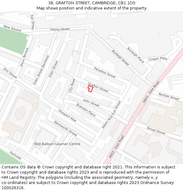 38, GRAFTON STREET, CAMBRIDGE, CB1 1DS: Location map and indicative extent of plot