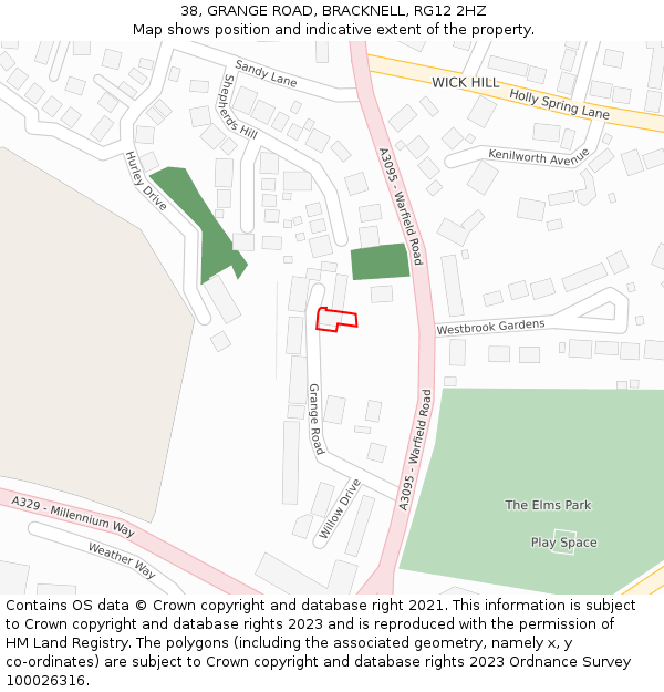 38, GRANGE ROAD, BRACKNELL, RG12 2HZ: Location map and indicative extent of plot