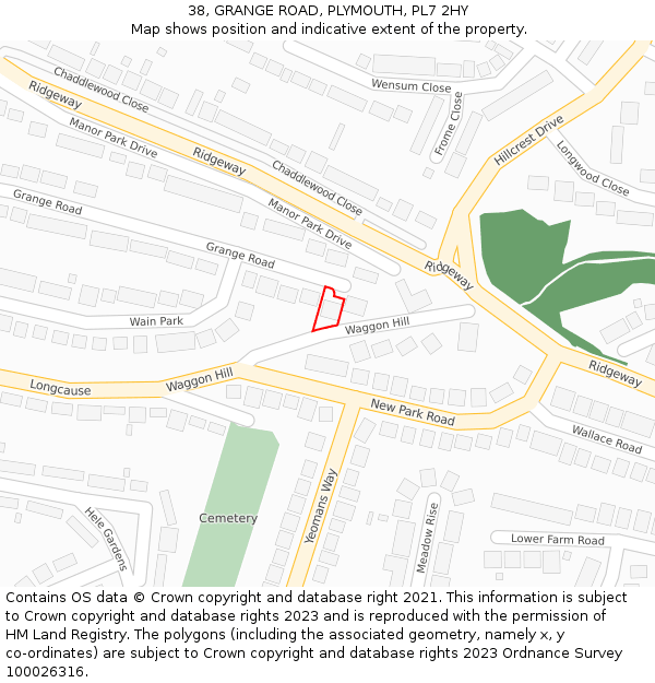 38, GRANGE ROAD, PLYMOUTH, PL7 2HY: Location map and indicative extent of plot
