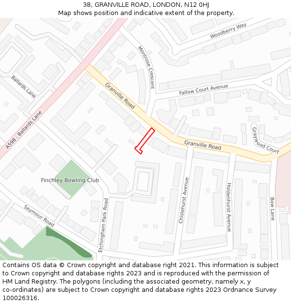 38, GRANVILLE ROAD, LONDON, N12 0HJ: Location map and indicative extent of plot