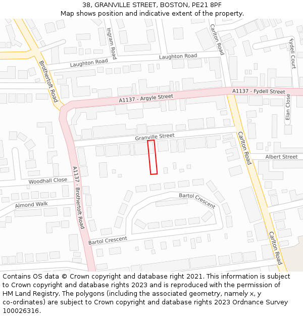 38, GRANVILLE STREET, BOSTON, PE21 8PF: Location map and indicative extent of plot