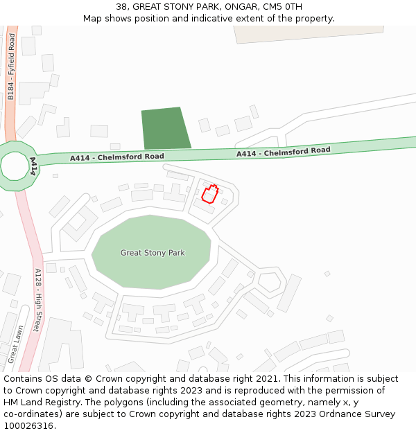 38, GREAT STONY PARK, ONGAR, CM5 0TH: Location map and indicative extent of plot