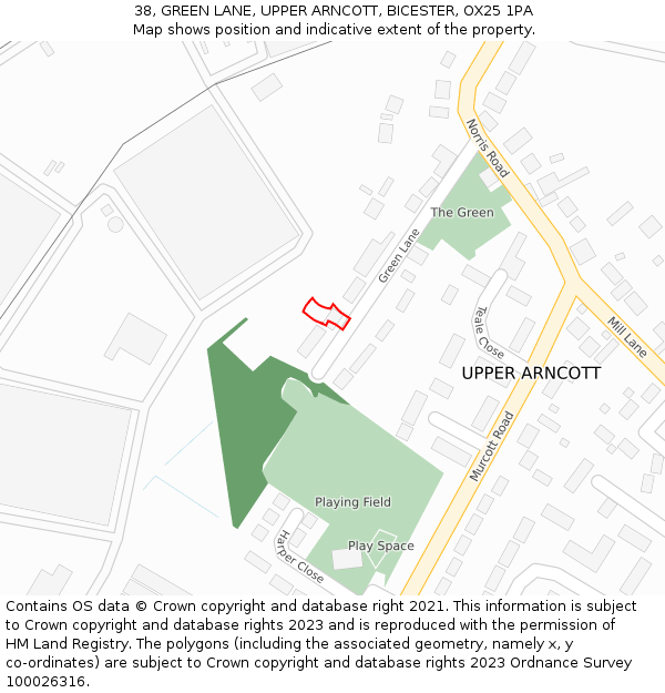 38, GREEN LANE, UPPER ARNCOTT, BICESTER, OX25 1PA: Location map and indicative extent of plot