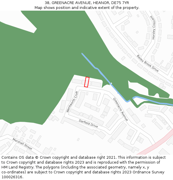 38, GREENACRE AVENUE, HEANOR, DE75 7YR: Location map and indicative extent of plot