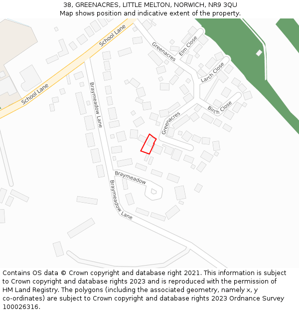 38, GREENACRES, LITTLE MELTON, NORWICH, NR9 3QU: Location map and indicative extent of plot