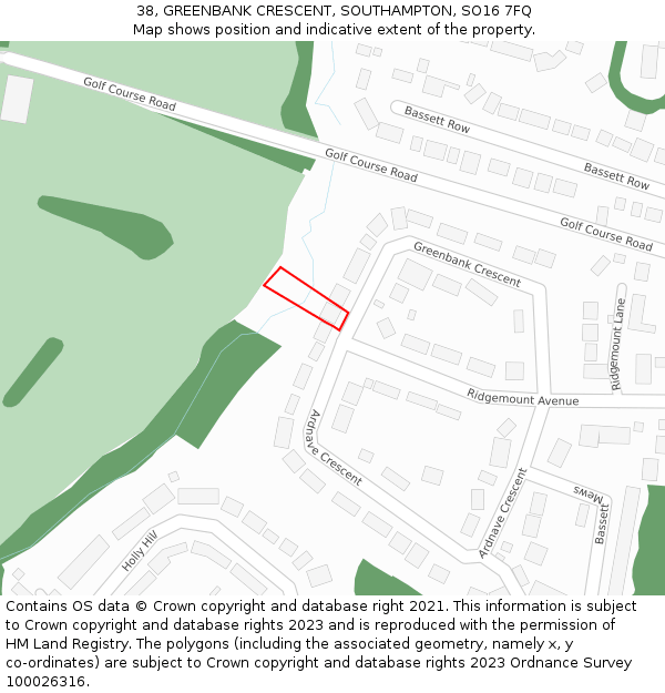 38, GREENBANK CRESCENT, SOUTHAMPTON, SO16 7FQ: Location map and indicative extent of plot