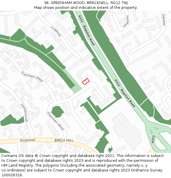 38, GREENHAM WOOD, BRACKNELL, RG12 7WJ: Location map and indicative extent of plot