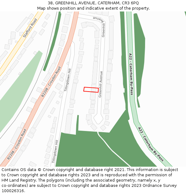 38, GREENHILL AVENUE, CATERHAM, CR3 6PQ: Location map and indicative extent of plot