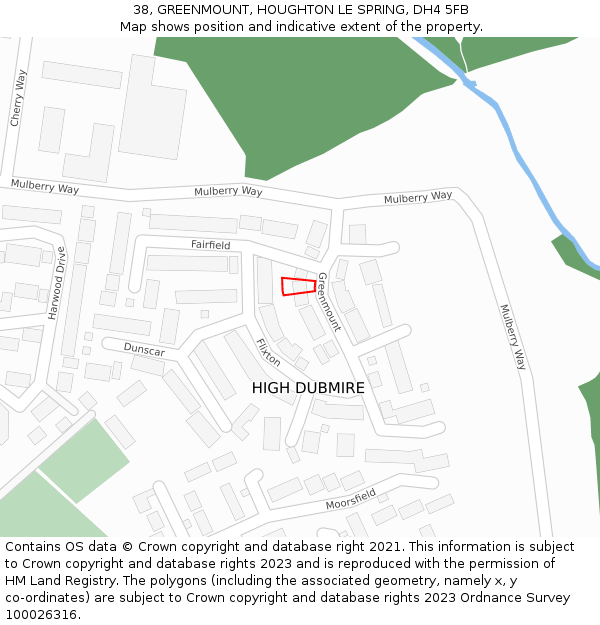 38, GREENMOUNT, HOUGHTON LE SPRING, DH4 5FB: Location map and indicative extent of plot