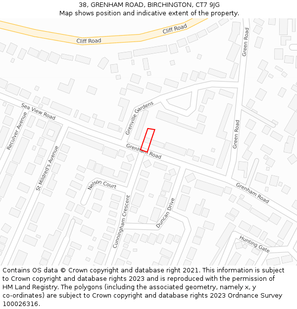 38, GRENHAM ROAD, BIRCHINGTON, CT7 9JG: Location map and indicative extent of plot