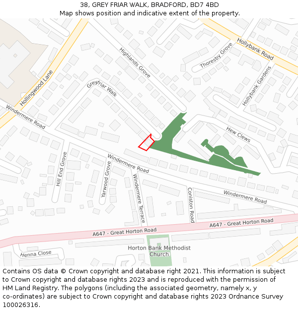 38, GREY FRIAR WALK, BRADFORD, BD7 4BD: Location map and indicative extent of plot