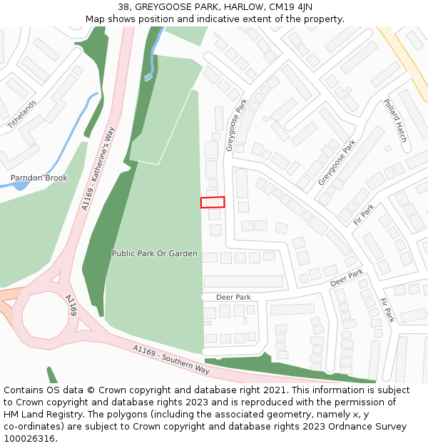 38, GREYGOOSE PARK, HARLOW, CM19 4JN: Location map and indicative extent of plot