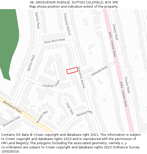 38, GROSVENOR AVENUE, SUTTON COLDFIELD, B74 3PE: Location map and indicative extent of plot