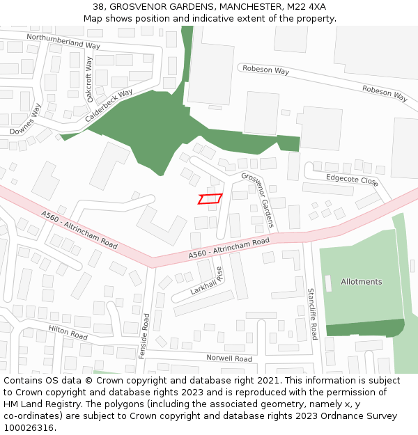 38, GROSVENOR GARDENS, MANCHESTER, M22 4XA: Location map and indicative extent of plot