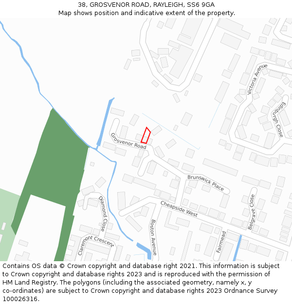 38, GROSVENOR ROAD, RAYLEIGH, SS6 9GA: Location map and indicative extent of plot