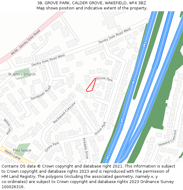 38, GROVE PARK, CALDER GROVE, WAKEFIELD, WF4 3BZ: Location map and indicative extent of plot