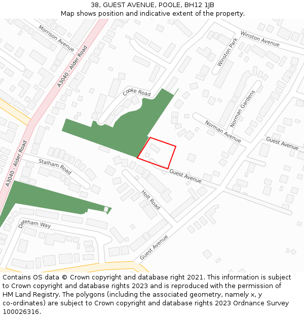 38, GUEST AVENUE, POOLE, BH12 1JB: Location map and indicative extent of plot