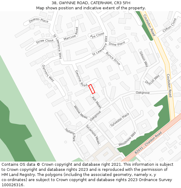 38, GWYNNE ROAD, CATERHAM, CR3 5FH: Location map and indicative extent of plot