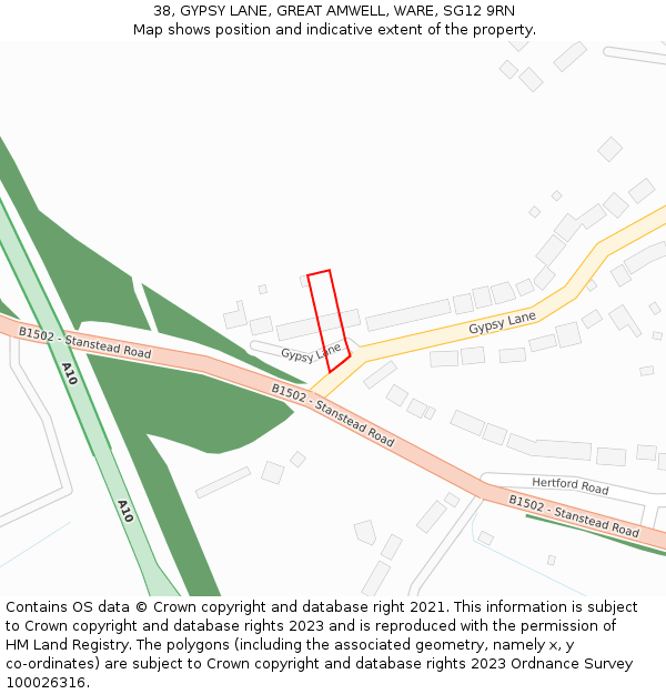 38, GYPSY LANE, GREAT AMWELL, WARE, SG12 9RN: Location map and indicative extent of plot