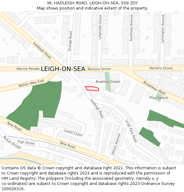 38, HADLEIGH ROAD, LEIGH-ON-SEA, SS9 2DY: Location map and indicative extent of plot