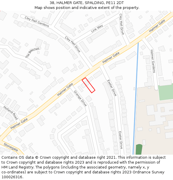 38, HALMER GATE, SPALDING, PE11 2DT: Location map and indicative extent of plot