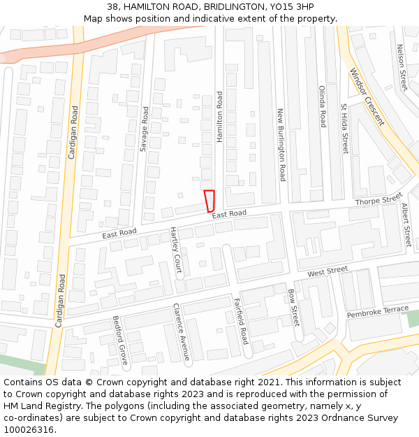 38, HAMILTON ROAD, BRIDLINGTON, YO15 3HP: Location map and indicative extent of plot