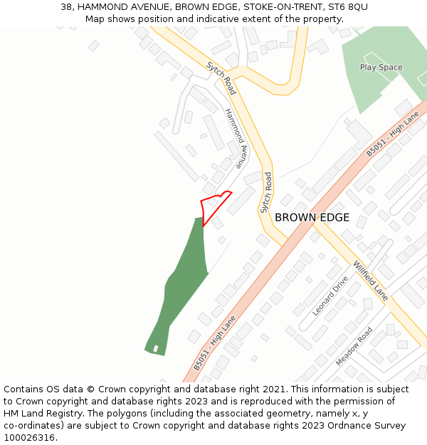 38, HAMMOND AVENUE, BROWN EDGE, STOKE-ON-TRENT, ST6 8QU: Location map and indicative extent of plot