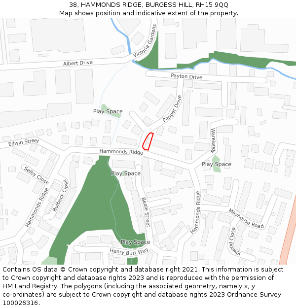 38, HAMMONDS RIDGE, BURGESS HILL, RH15 9QQ: Location map and indicative extent of plot