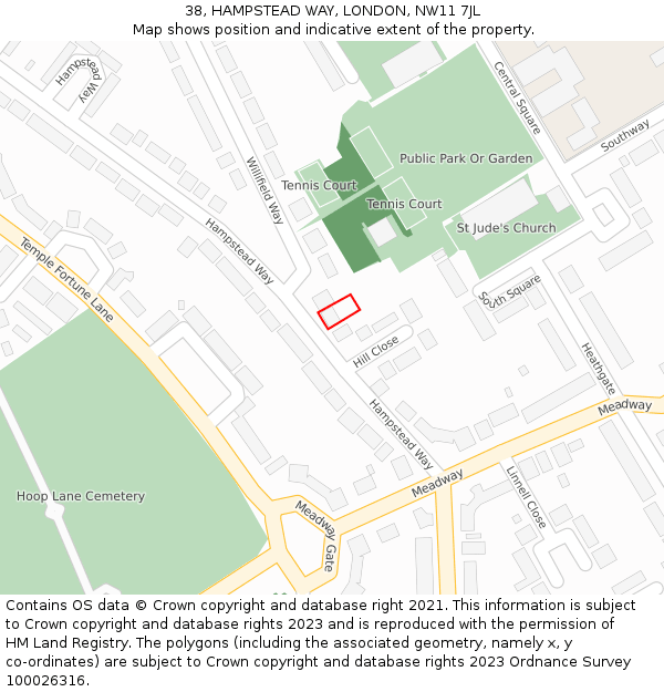 38, HAMPSTEAD WAY, LONDON, NW11 7JL: Location map and indicative extent of plot