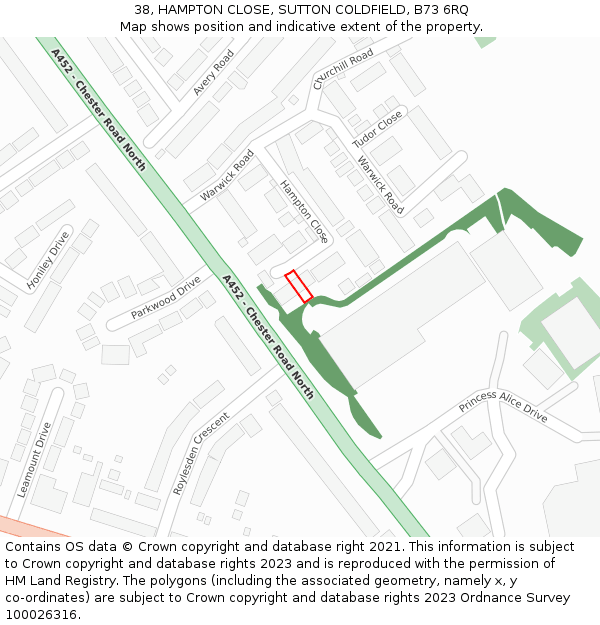 38, HAMPTON CLOSE, SUTTON COLDFIELD, B73 6RQ: Location map and indicative extent of plot